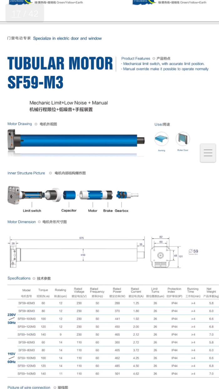 Toldos retráctiles exteriores Motor tubular eléctrico de CA